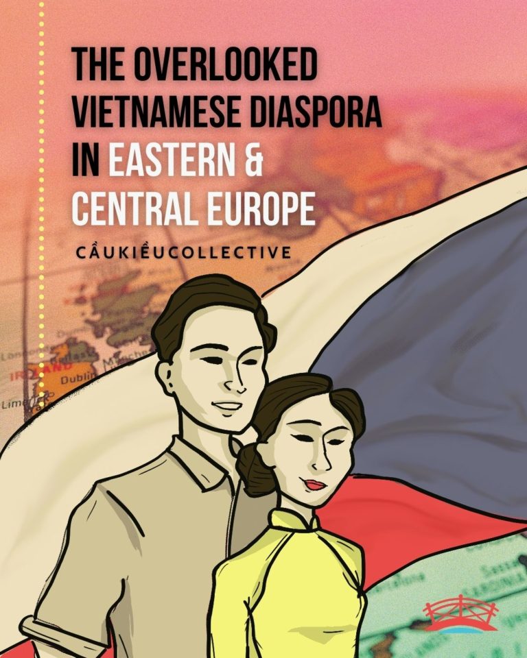Graphic cover of title "The overlooked Vietnamese Diaspora in Eastern & Central Europe" with graphic of Vietnamese man and woman